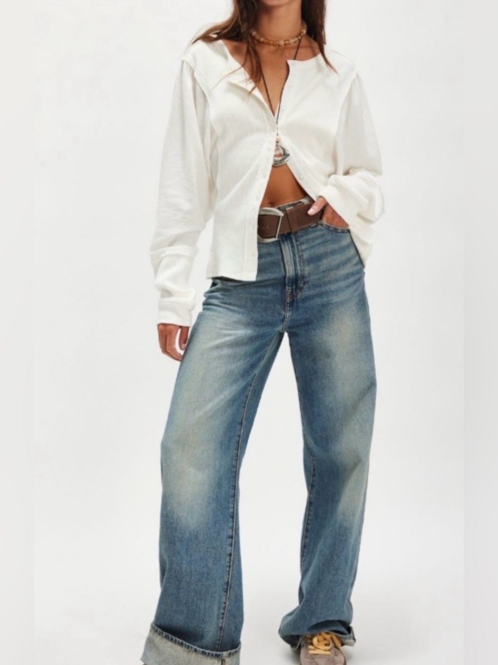 NWT FREE PEOPLE MAGGIE CARDIGAN TOP MEDIUM CLEAN IVORY